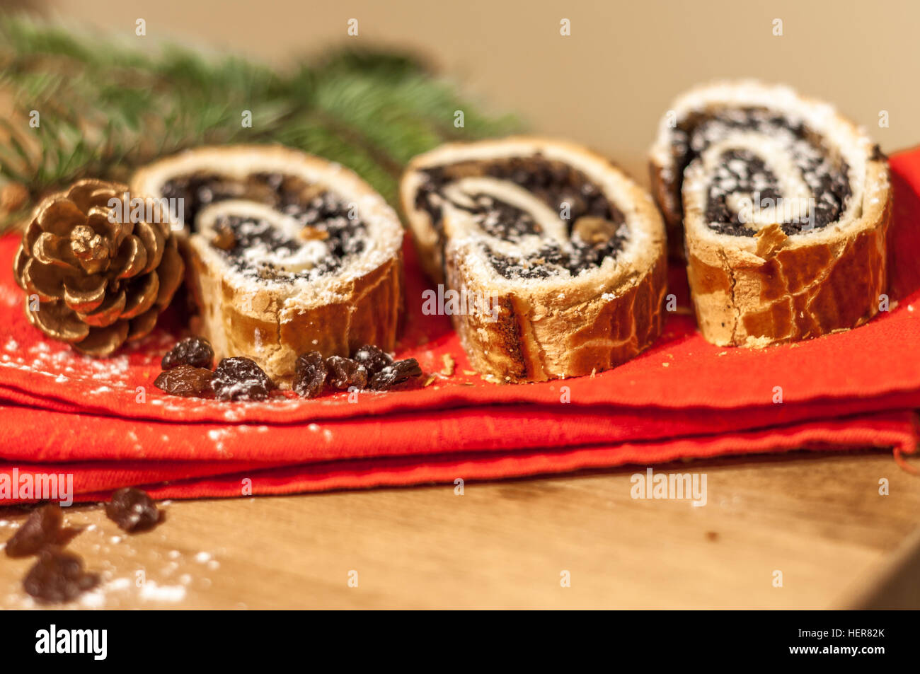 Sliced Bejgli (Poppy seed roll) christmas dessert Stock Photo Alamy