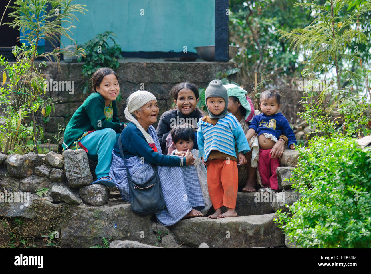 Cherrapunjee: Villagers in Tyrna, Meghalaya, India Stock Photo