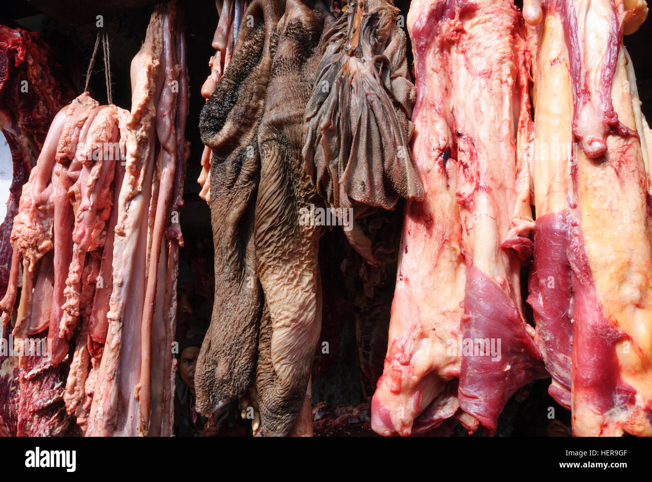 Market; Meat innards, Meghalaya, India Stock Photo