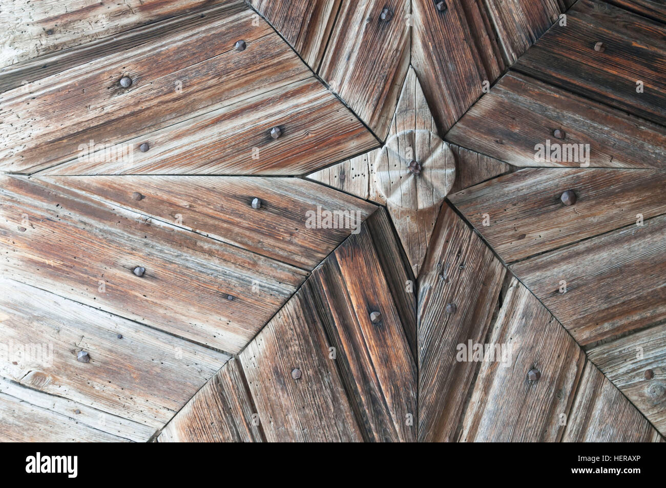 wooden door with star pattern Stock Photo