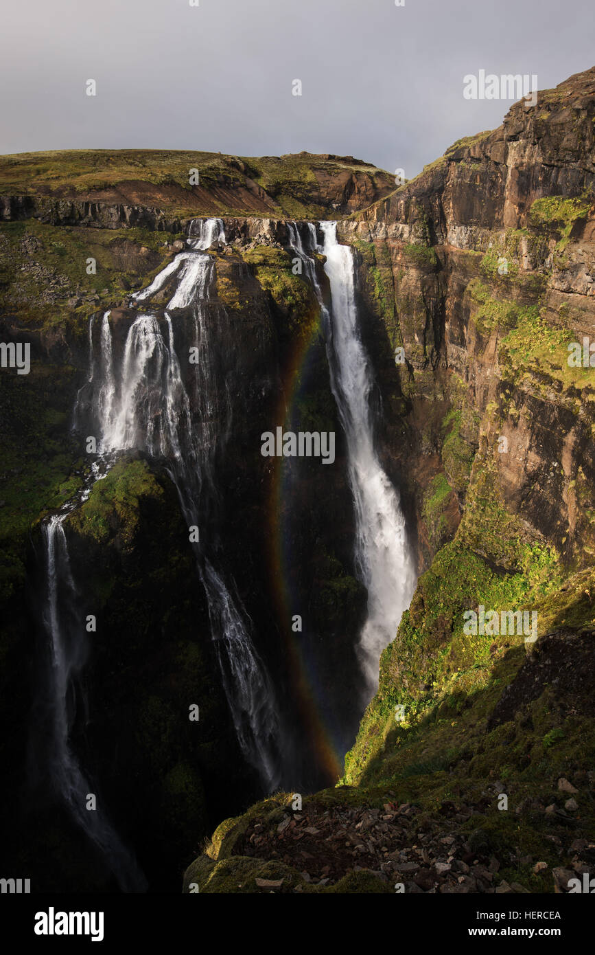 Glymur, höchster Wasserfall, Island, Regenbogen Stock Photo