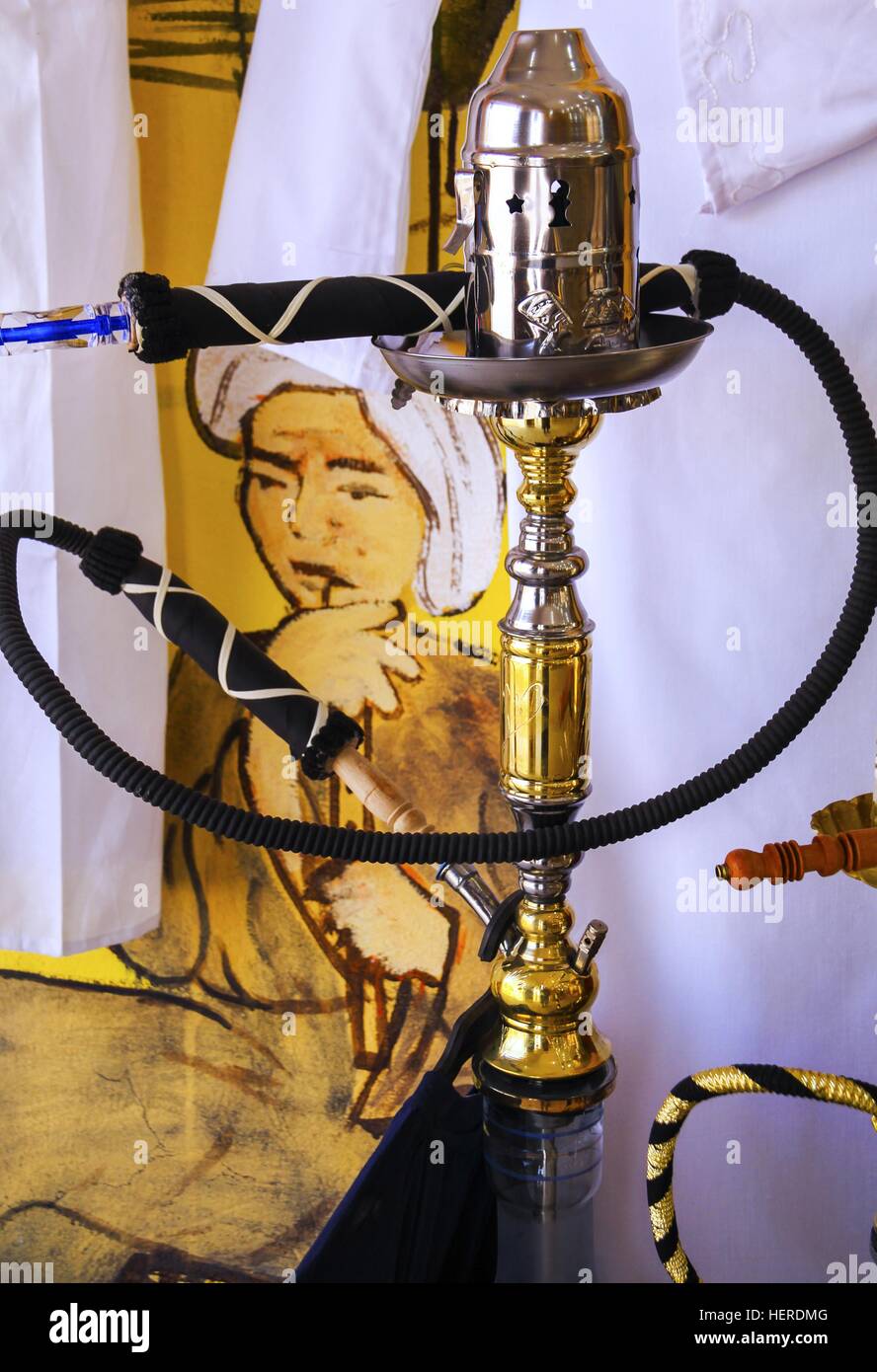 Hookah Authentic Vintage Artisan Water Pipe in Tourist Souvenir Shop