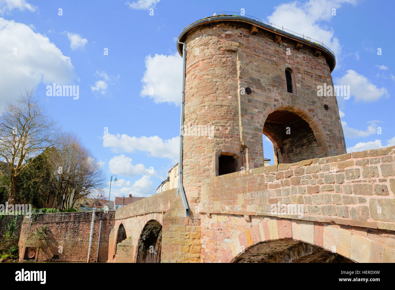 Monmouth Monmouthshire Wales uk famous medieval bridge in summer Stock