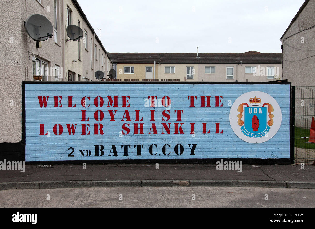UDA Mural on a Lower Shankill Housing Estate Stock Photo