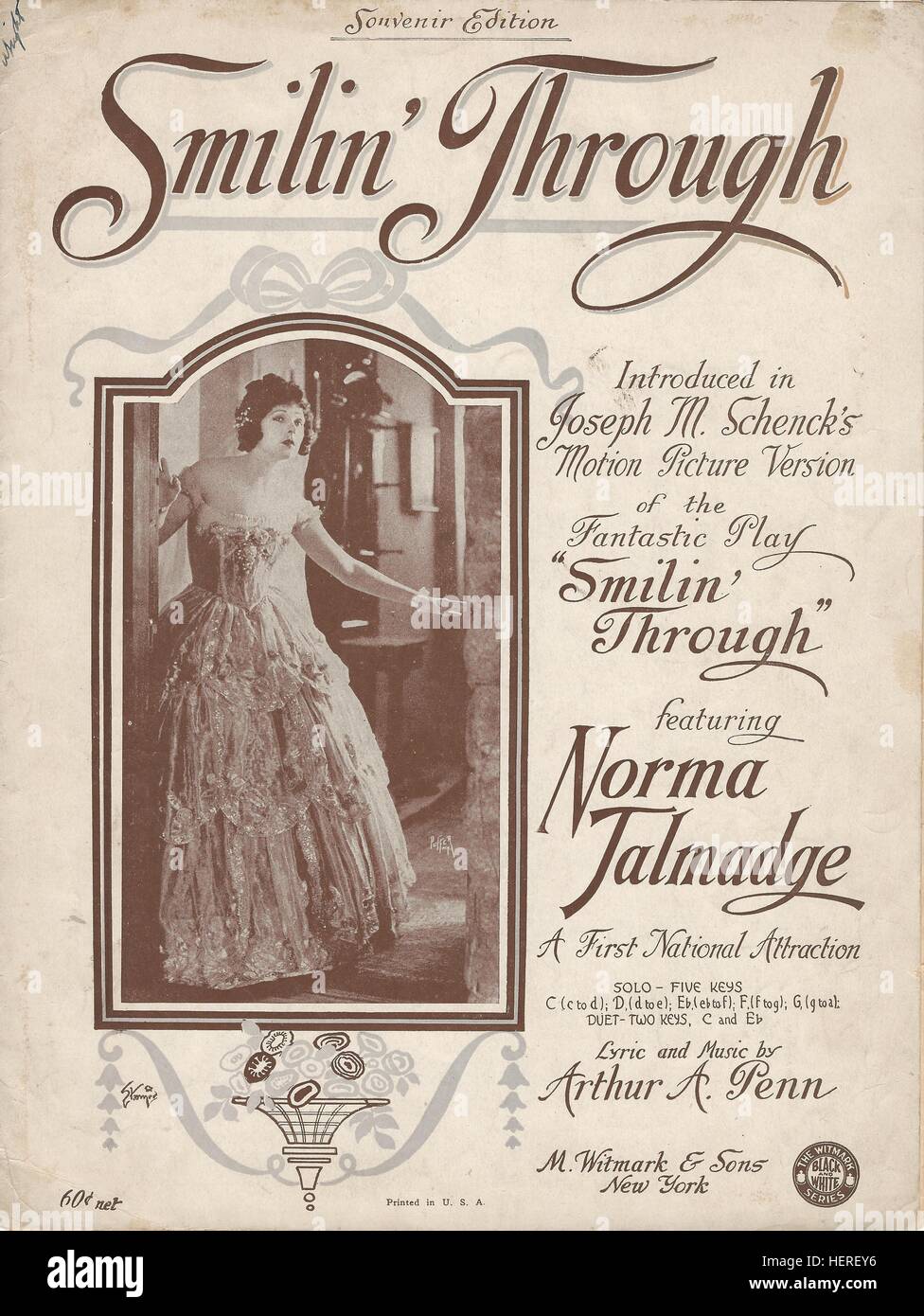 'Smilin' Through' 1922 Norma Talmadge Movie Sheet Music Cover Stock Photo