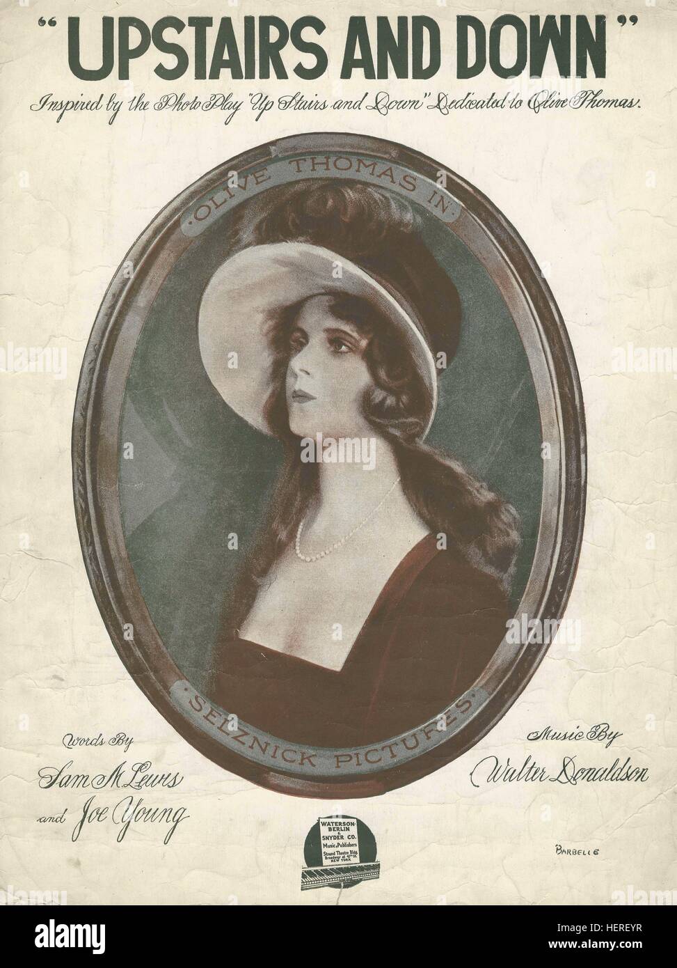 'Upstairs and Down' 1919 Olive Thomas Sheet Music Cover Stock Photo