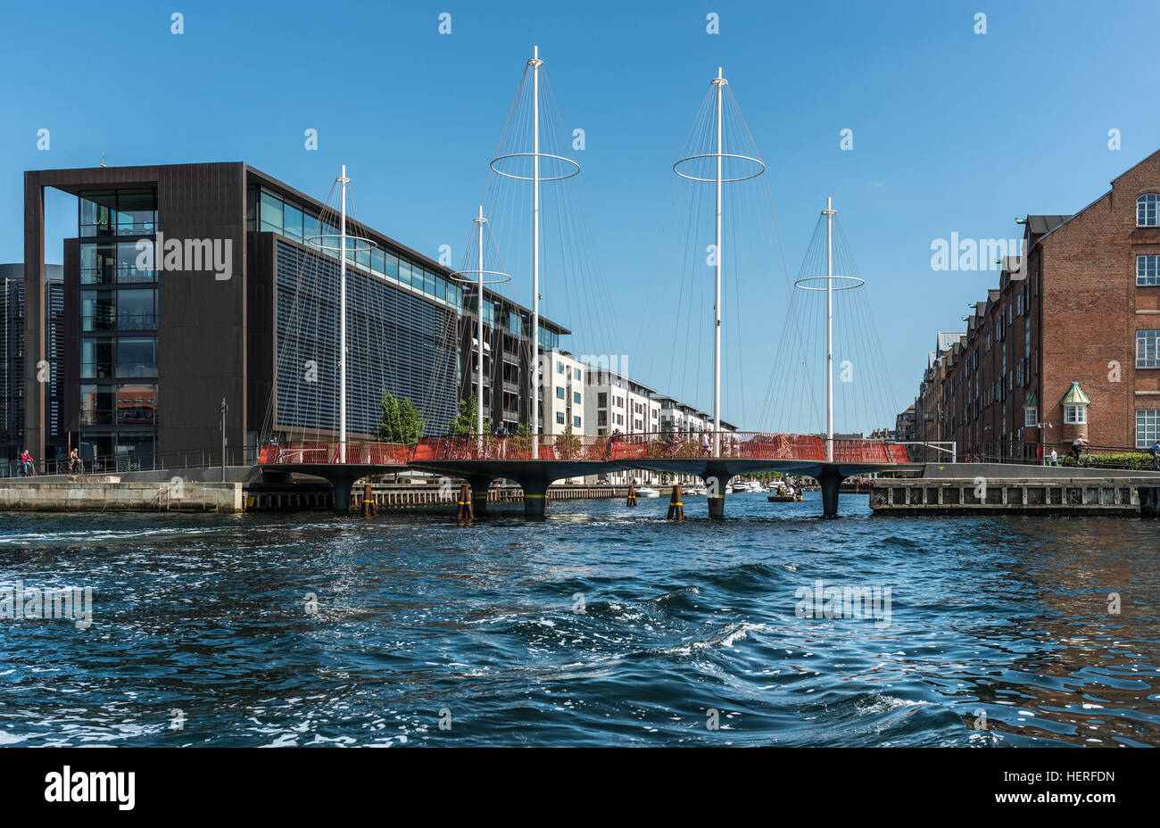 Cirkelbroen, circle bridge across Christianshavn Canal, cyclist bridge, pedestrian bridge, bridge, artist Olafur Eliasson Stock Photo