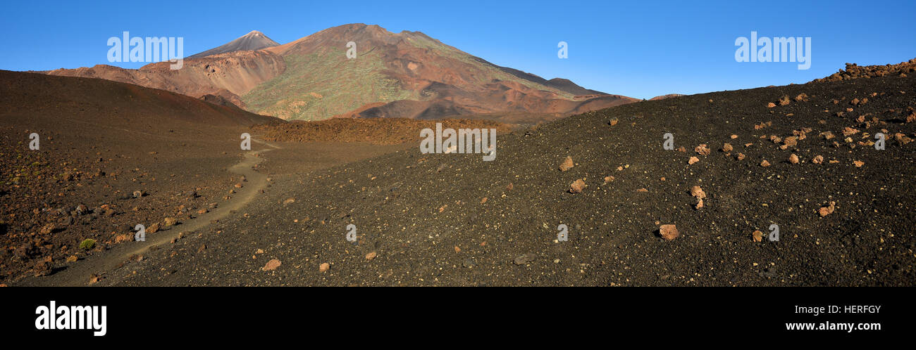 Trail to Mount Teide and Pico Viejo, Montaña Samara, Teide National Park, Tenerife, Canary Islands, Spain Stock Photo
