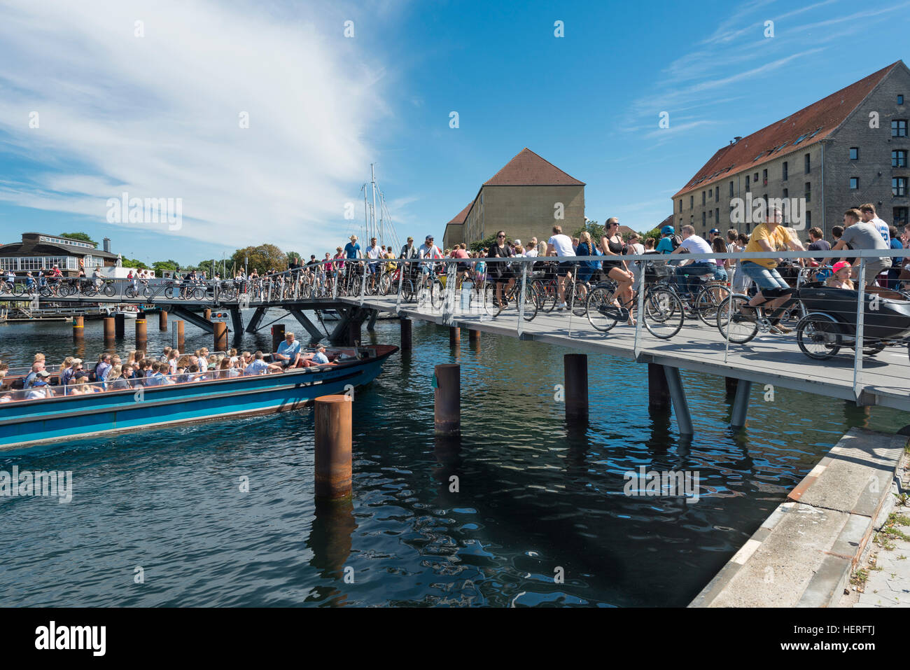 Cyclists, new bicycle and pedestrian bridge, inner harbour bridge, Butterfly Bridge, 3-way bridge, 2016, harbour, Copenhagen Stock Photo