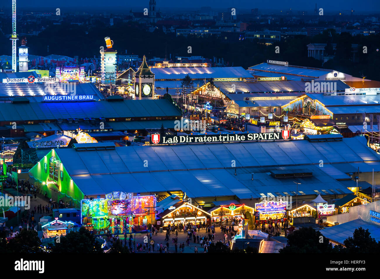 Beer tents, festival grounds at night, Oktoberfest, Theresienwiese