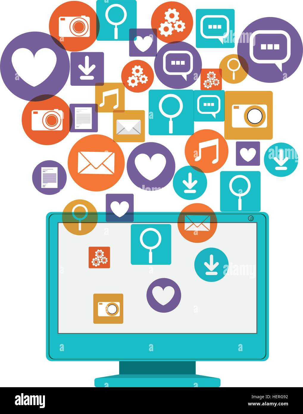 Computer social media and multimedia icon set. Apps communication and ...