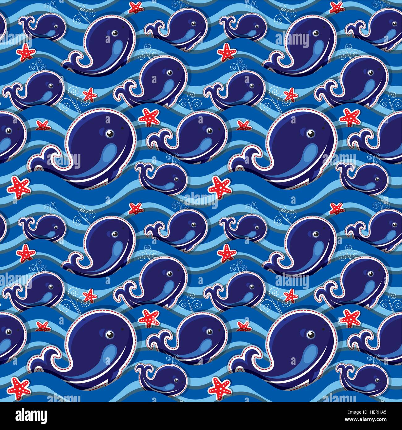 Seamless pattern with whales and sea stars - summer background Stock ...