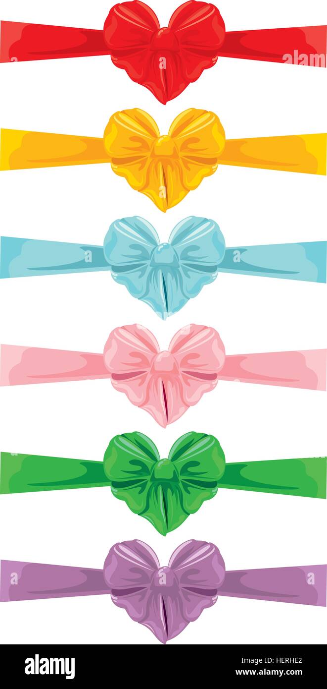 Set of different colors bows in heart shape isolated on white ...