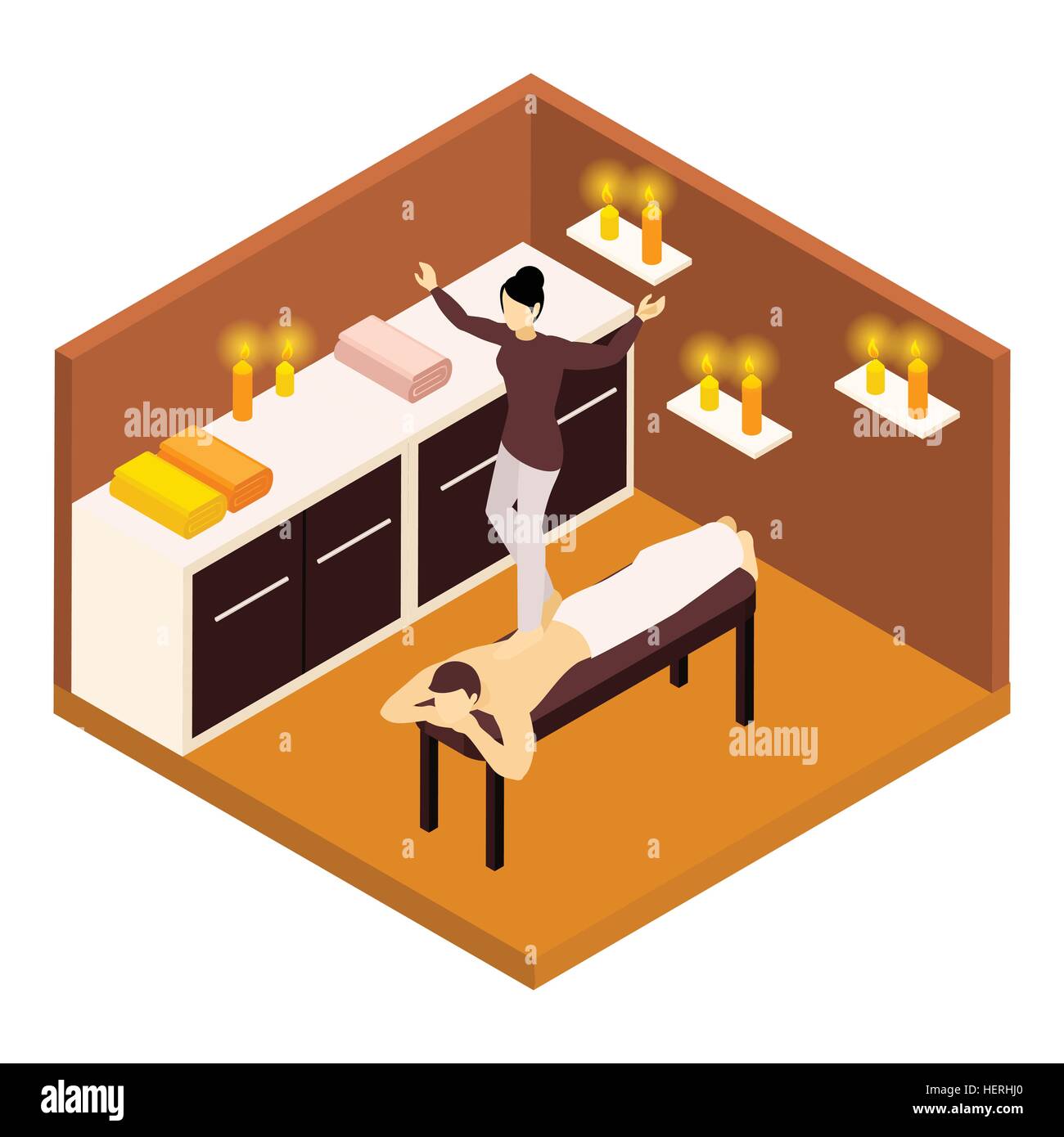 Back Massage Isometric Illustration . Back leg massage with aroma