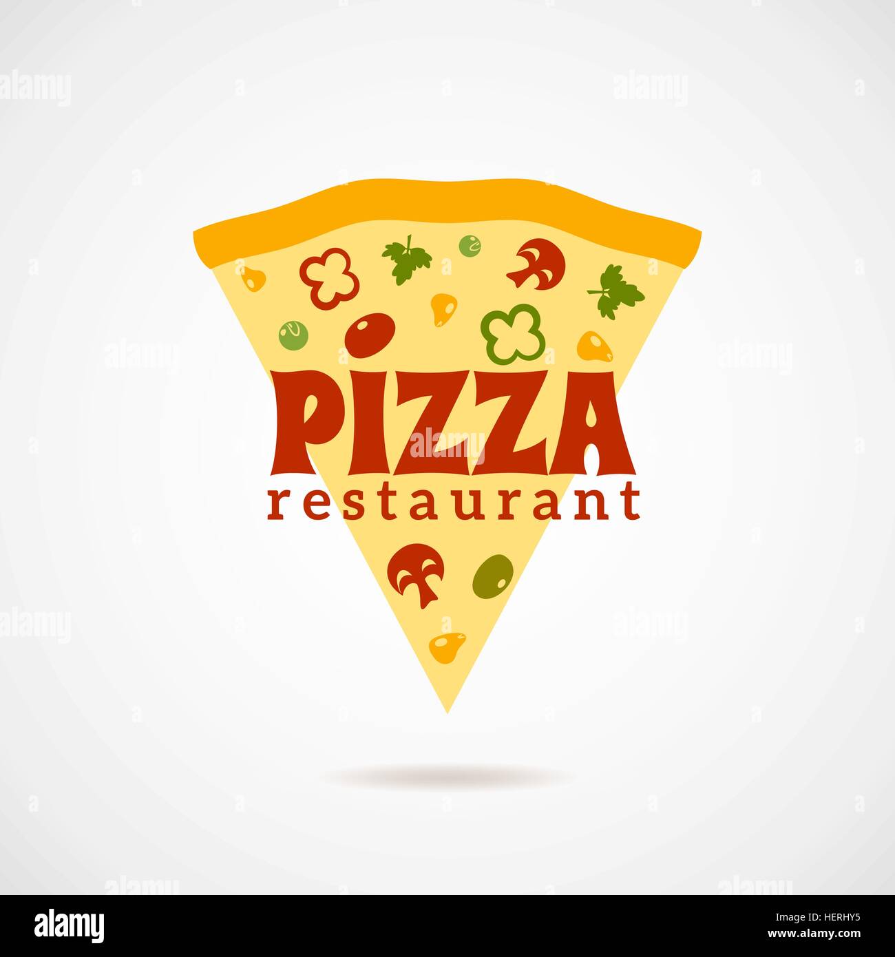 Pizza Logo Illustration Pizza Restaurant Logo With A Piece Of Pizza With Vegetables And Mushrooms Flat Vector Illustration Stock Vector Image Art Alamy