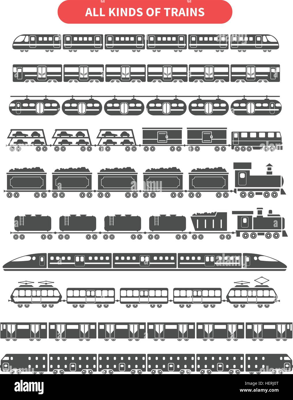 Train black set. Subway and railroad train black decorative icons set ...