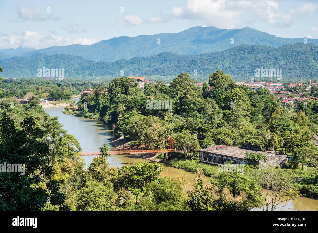 Tranquil scenery at Vang Vieng and Nam Song River Stock Photo