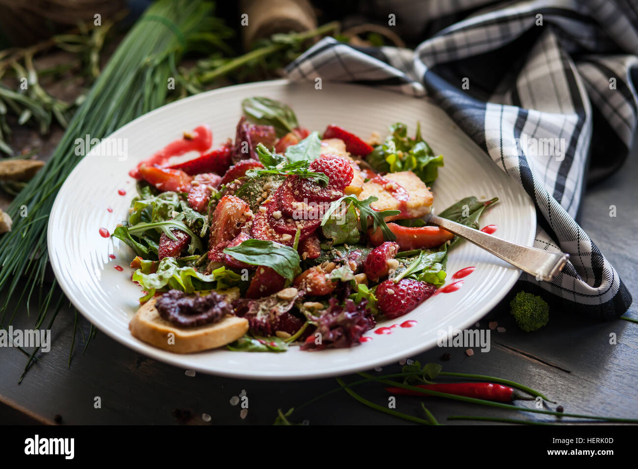Goats Cheese, strawberry and rocket salad Stock Photo Alamy