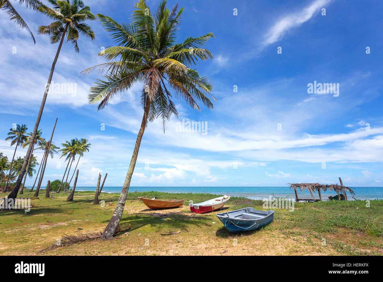 Fishing boats on tropical beach, Bali, Indonesia Stock Photo