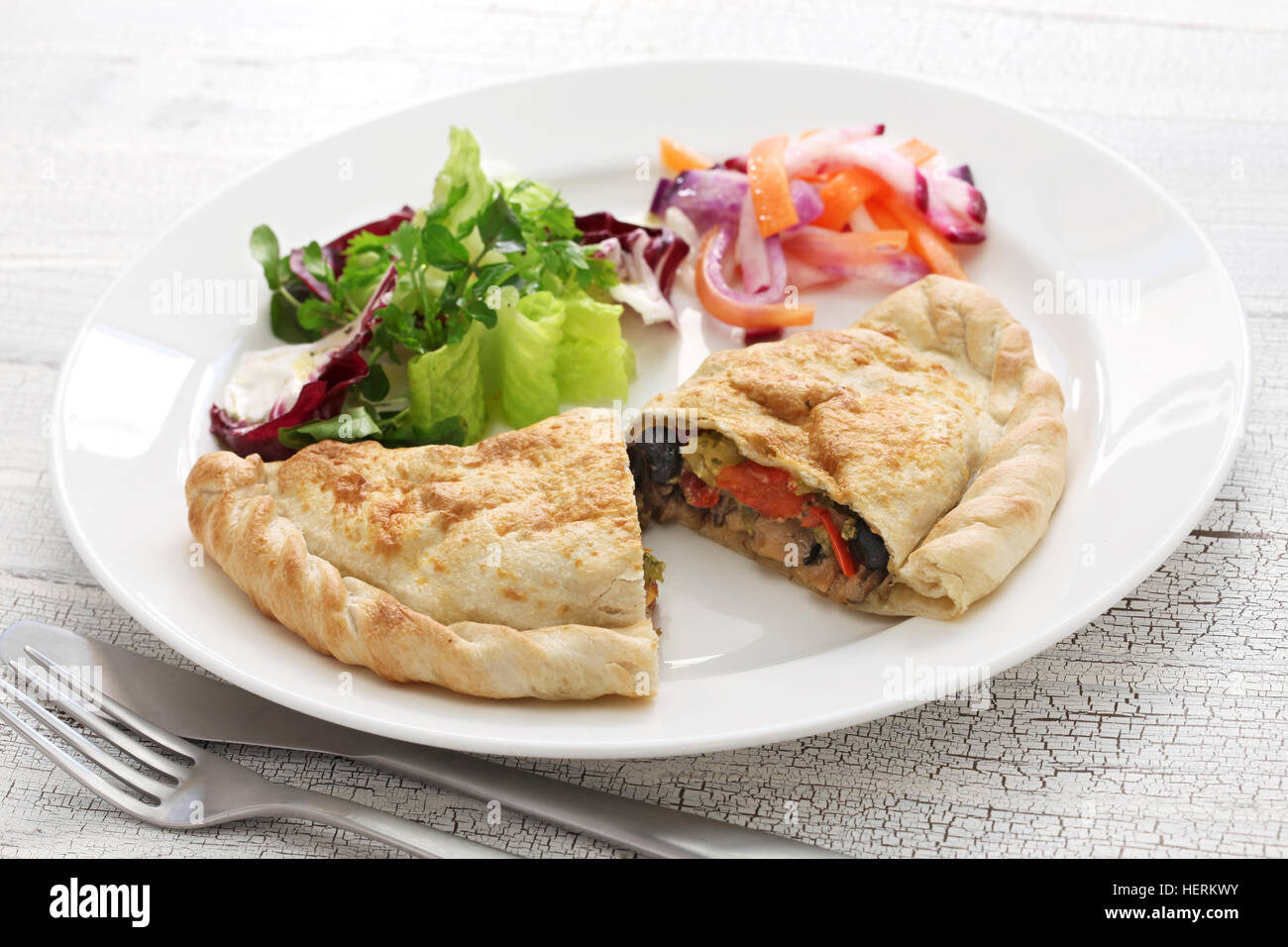 calzone, folded stuffed pizza, italian food Stock Photo