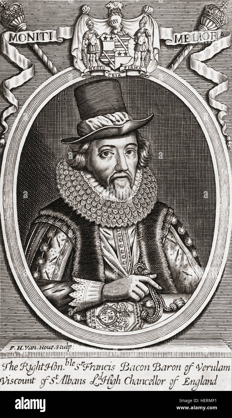 Francis Bacon, 1st Viscount St Alban, 1561 – 1626.  English philosopher, statesman, scientist, jurist, orator, and author. Attorney General and Lord Chancellor of England. After the engraving by Frederick Hendrik van Hove. Stock Photo