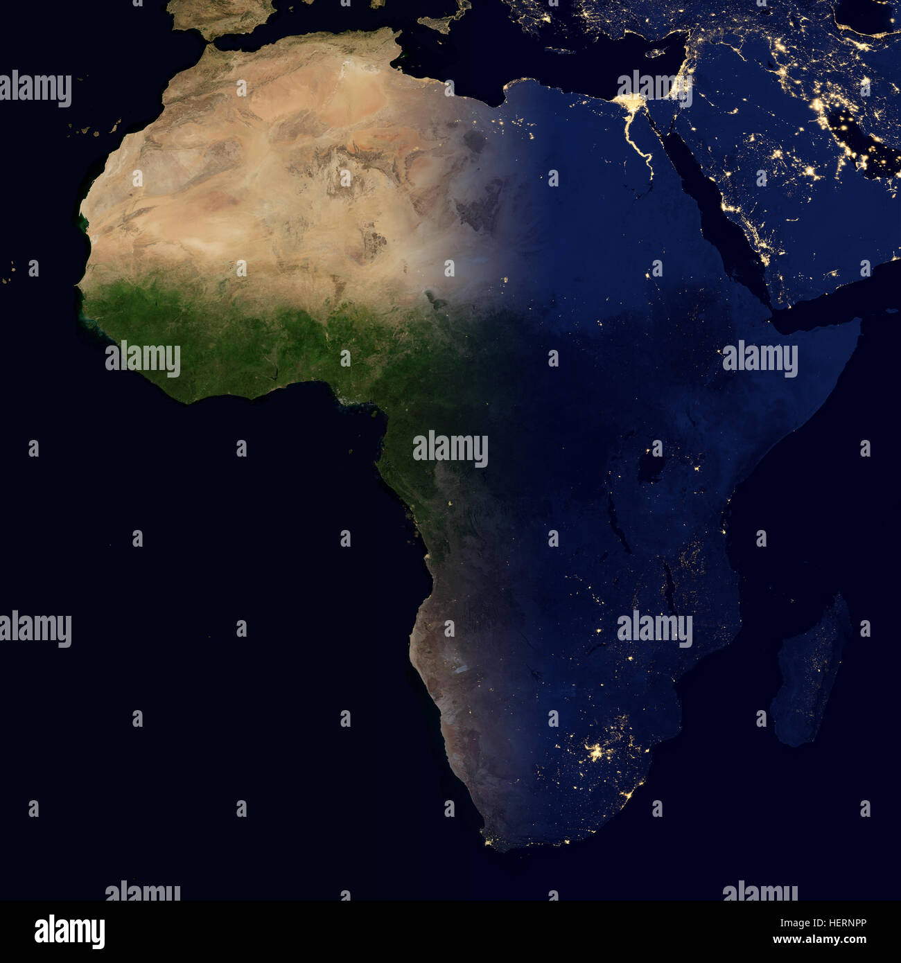 City lights on world map. Africa Stock Photo Alamy