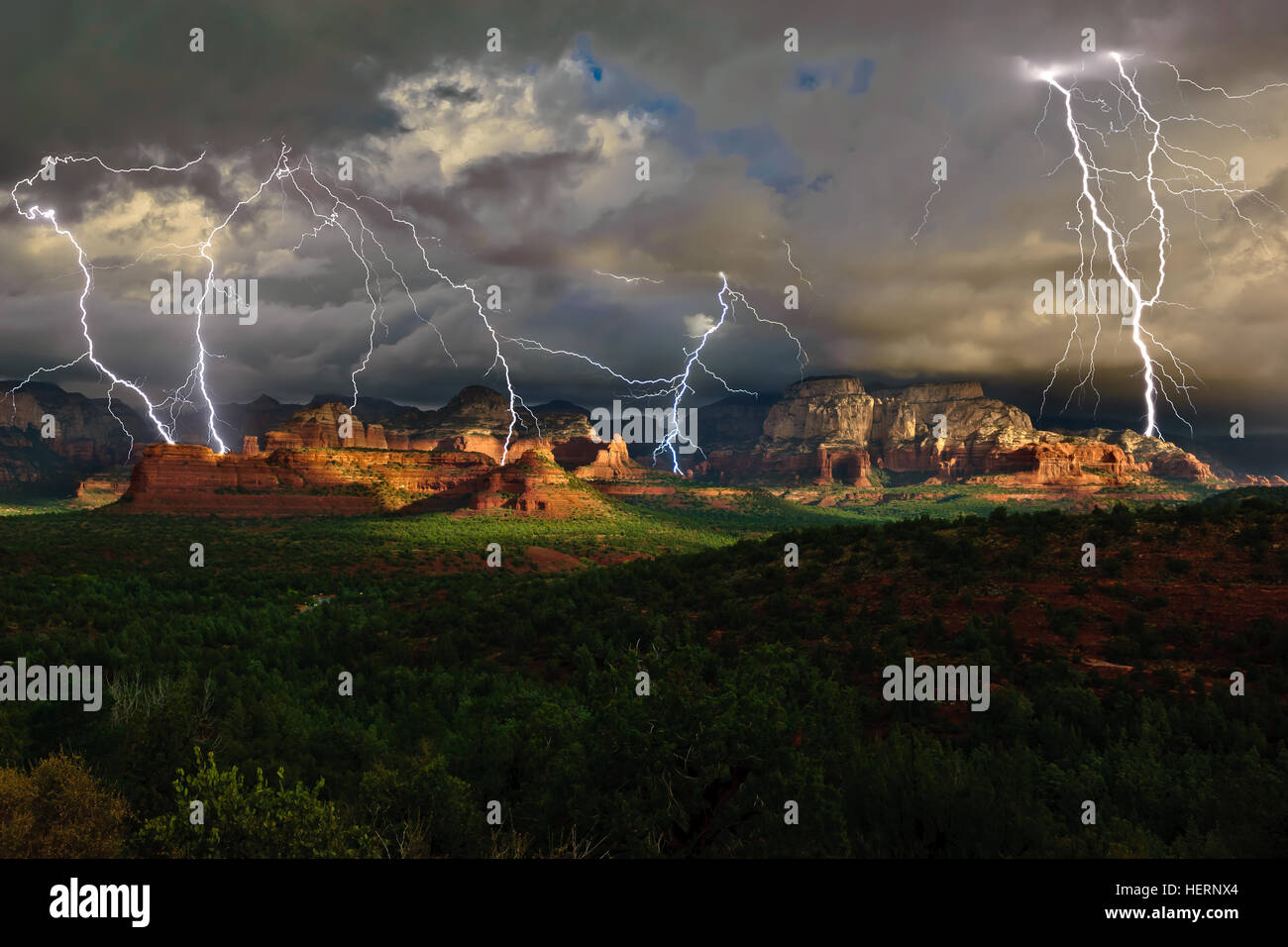 Lightning over Secret Mountain, Sedona, Arizona, America Stock Photo ...