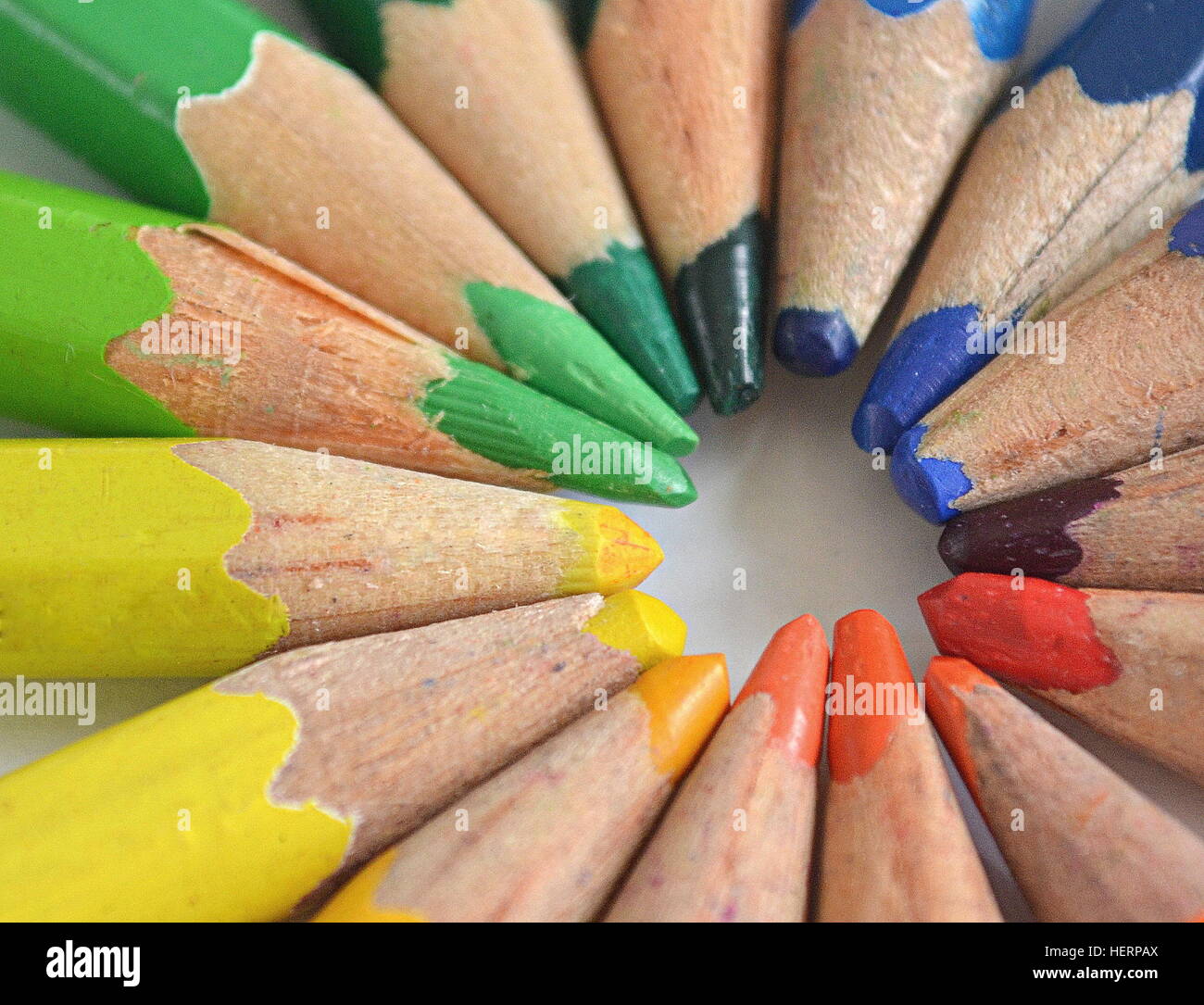 Colored pencils in a circle Stock Photo