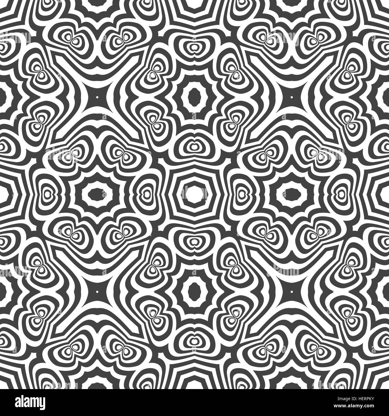 vector monochrome dark abstract optical art psychedelic illusion design decoration seamless pattern isolated white background Stock Vector