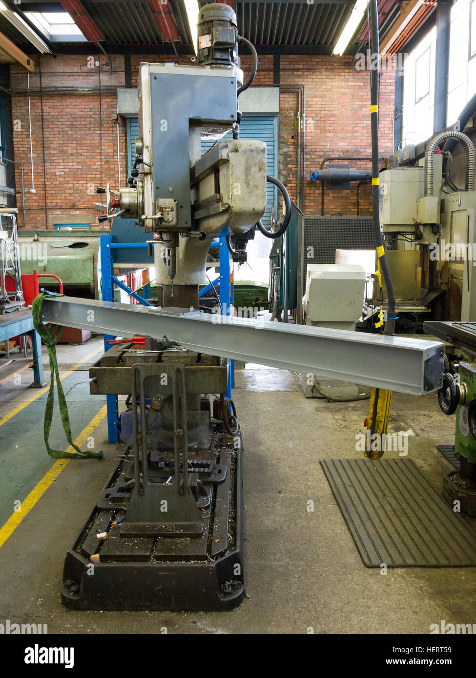 Heavy Engineering Workshop Drilling Large Steel Beam Stock Photo Alamy