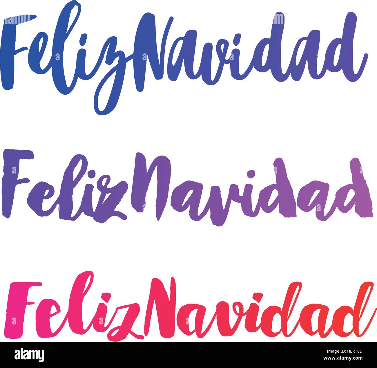 Feliz Navidad words set vector illustration. Lettering Christmas and New Year holiday calligraphy phrase isolated on the white background. Colorful Spanish greeting card. Stock Vector