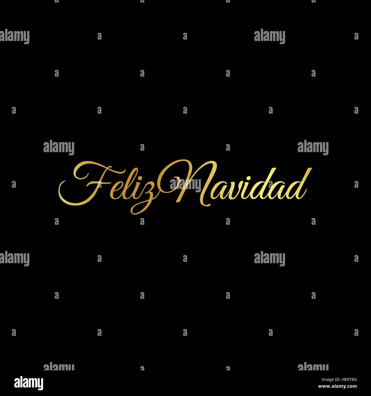 Feliz Navidad words vector illustration. Lettering Christmas and New Year holiday calligraphy phrase isolated on the black background. Golden color Spanish greeting card. Stock Vector