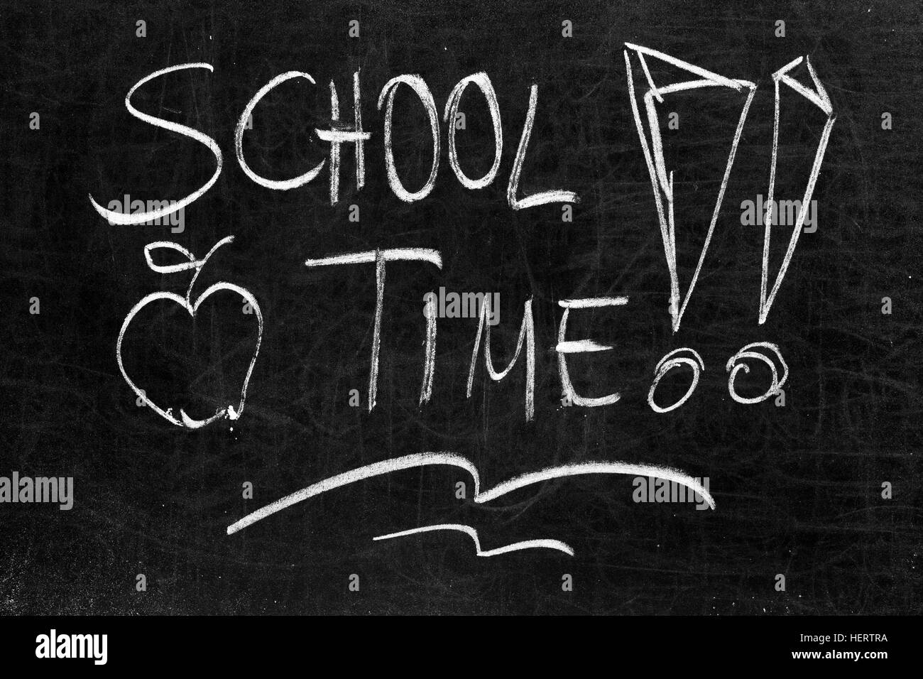 Written school time!! on the blackboard with white chalk Stock Photo