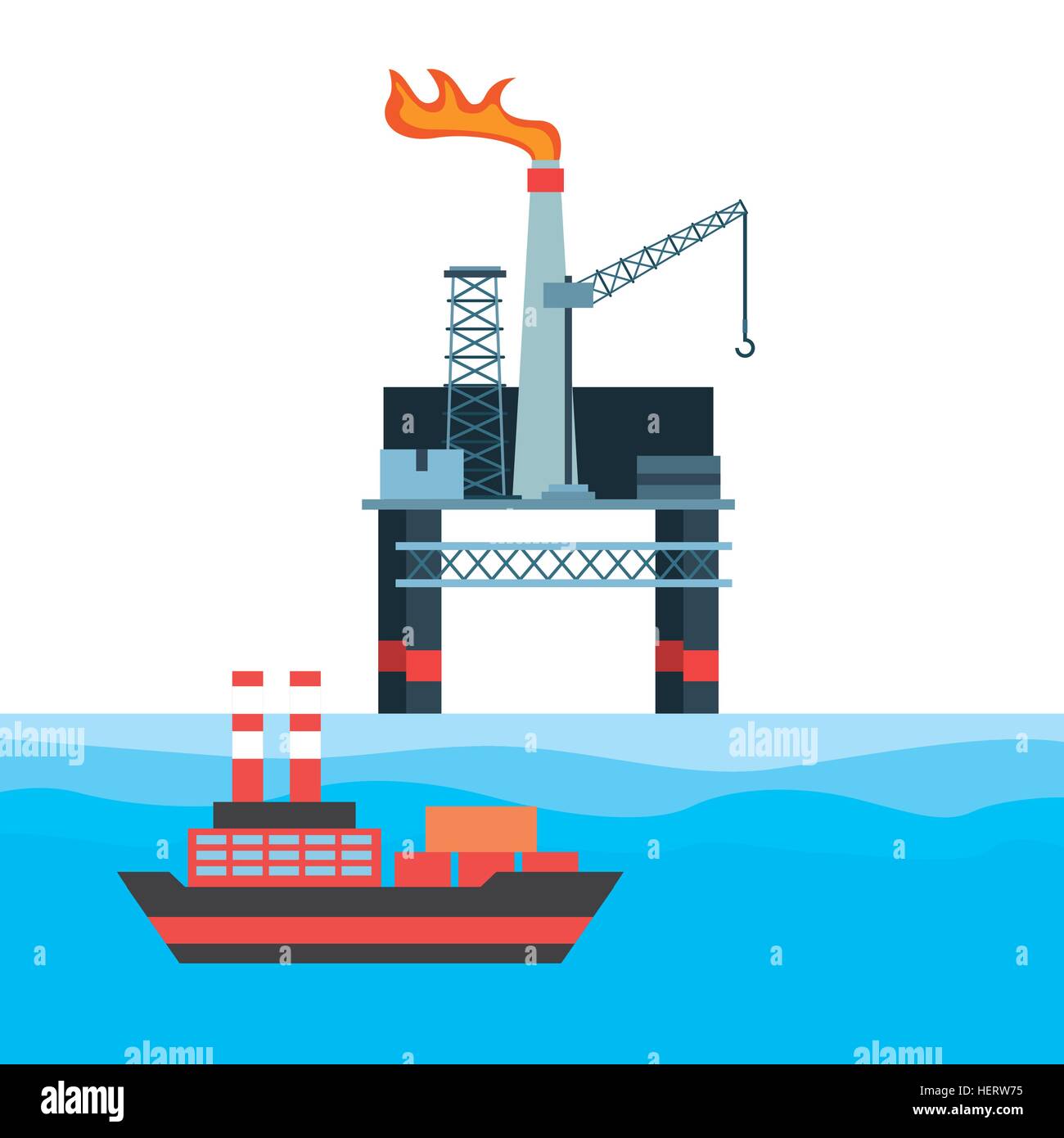 oil industry rig factory and cargo ship icon. colorful design. vector ...