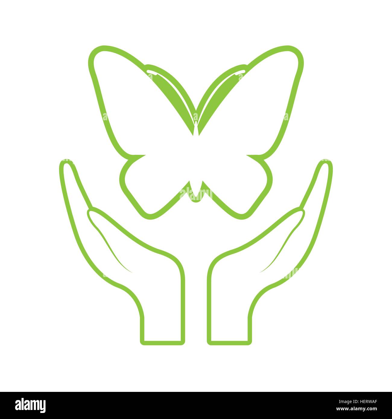 hands with butterfly icon over white background. colorful design