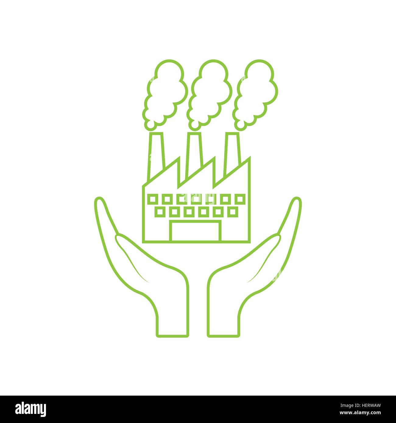 hands with factory building icon over white background. vector ...