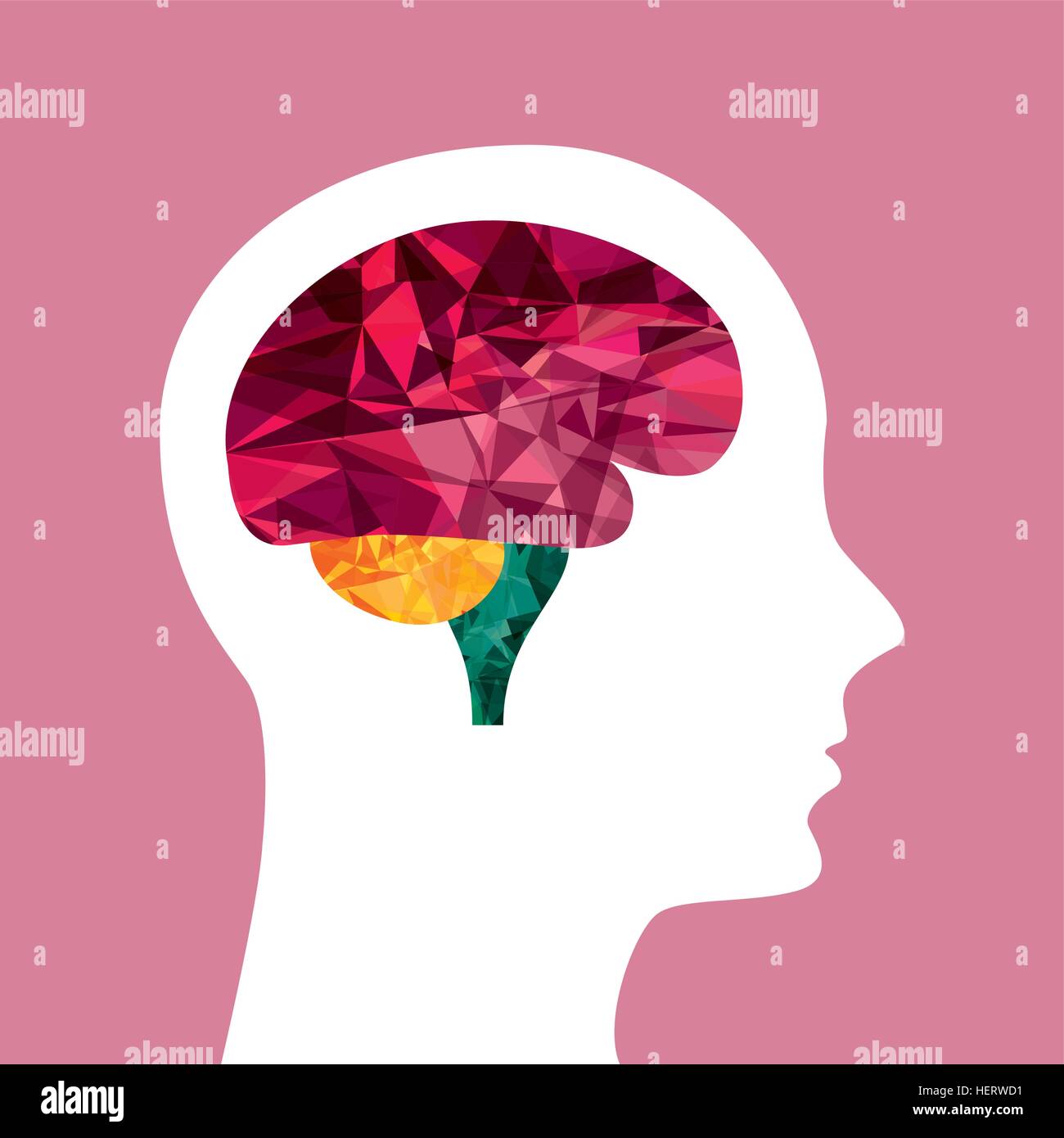 profile head with human brain icon over pink background. colorful ...
