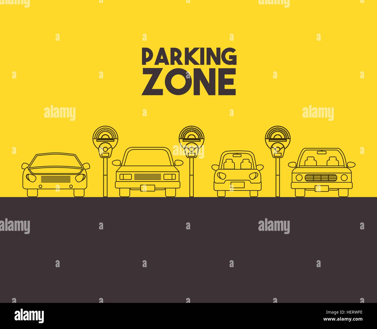 parked cars in a parking zone over yellow background. vector