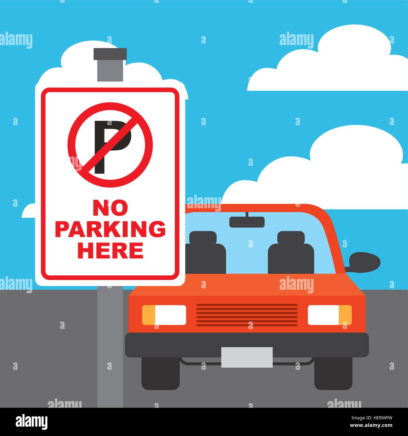 parked car in forbidden parking zone. colorful design. vector