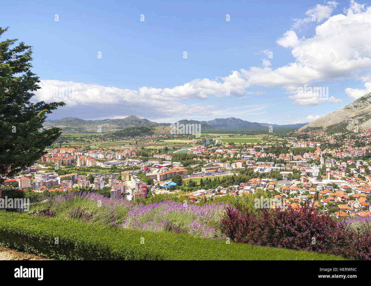 View of the city of Trebinje from the monastery Gracanica  Hertsegovachka. Hill Tsrkvine. Bosnia and Herzegovina. Stock Photo