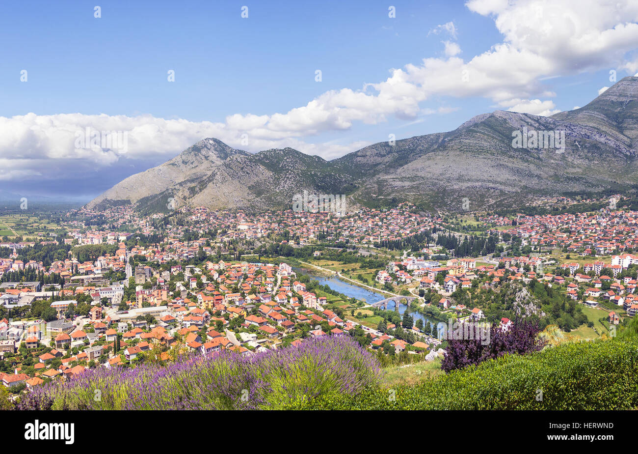 View of the city of Trebinje from the monastery Gracanica  Hertsegovachka. Hill Tsrkvine. Bosnia and Herzegovina. Stock Photo