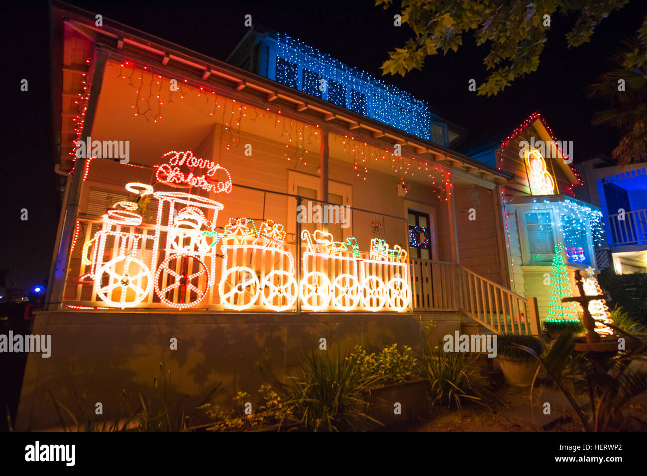 Beautiful outdoor Christmas lights every year decorating houses on