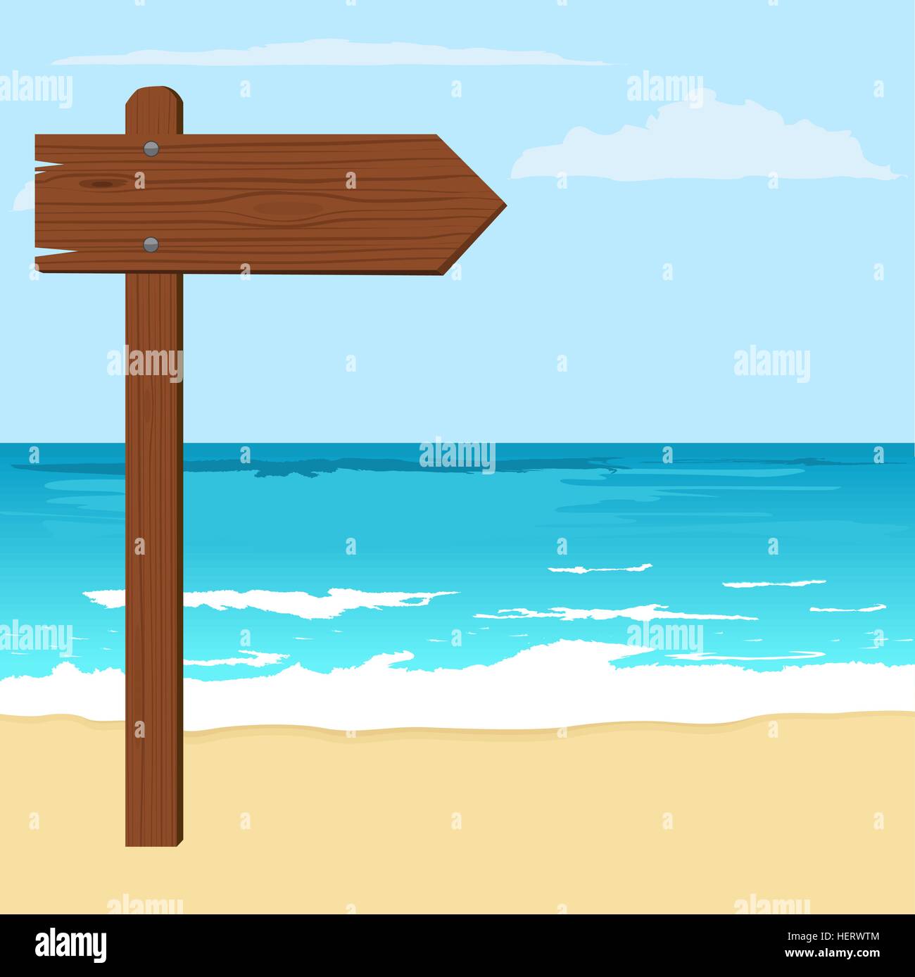 Illustration of notice wood arrow board on a beach Stock Vector