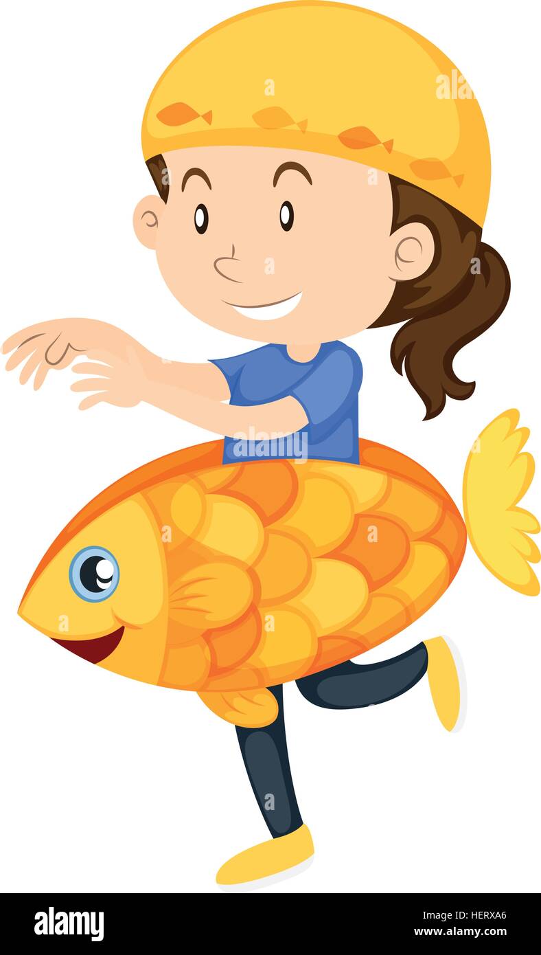 Kid in goldfish costume illustration Stock Vector