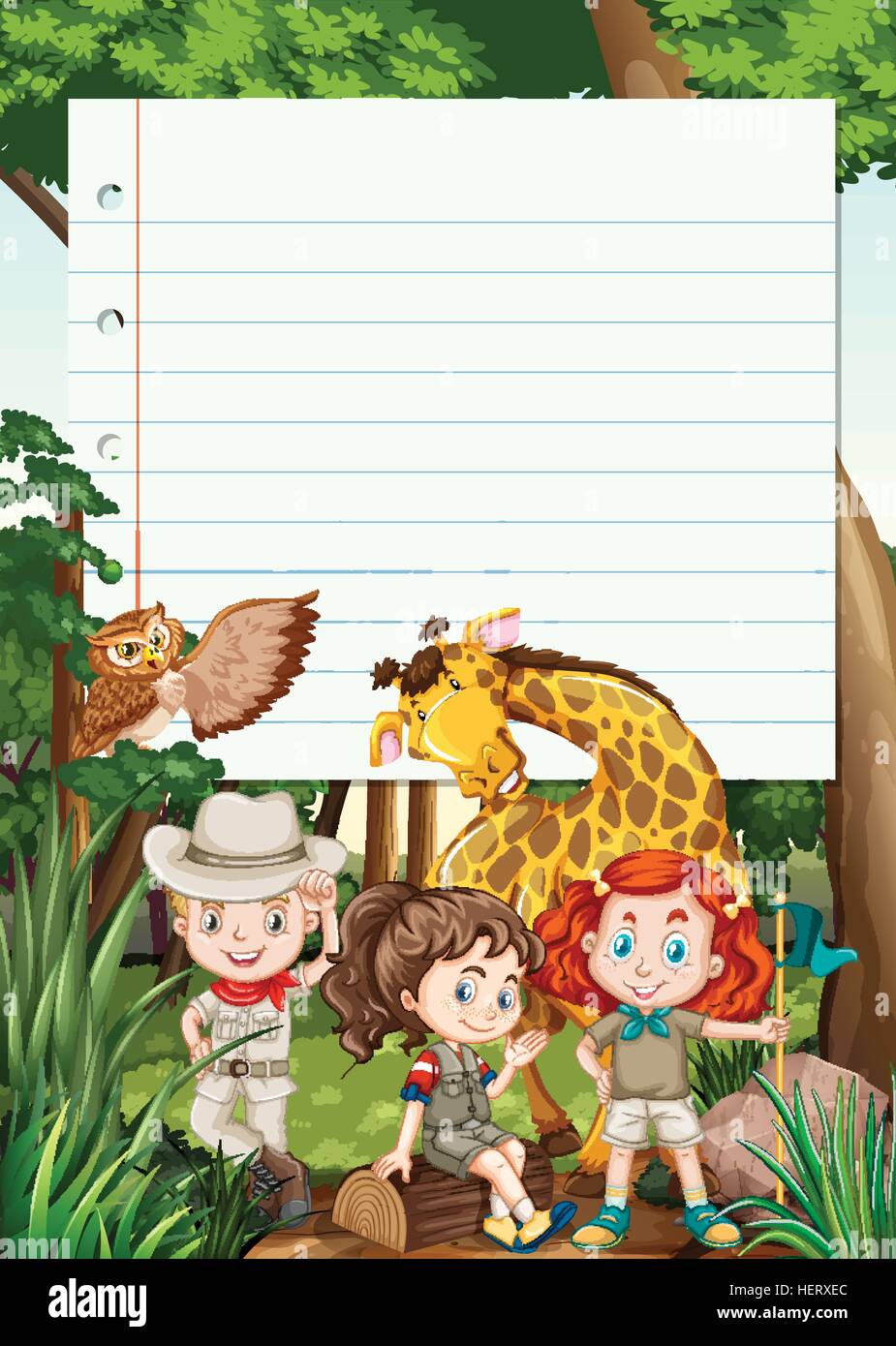 Border template with kids and animals illustration Stock Vector Image ...