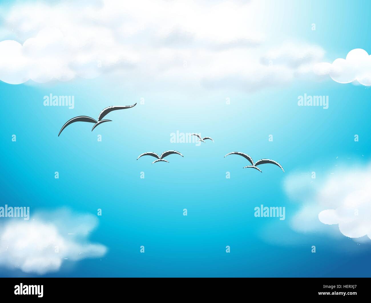 Birds flying in the blue sky illustration Stock Vector Image & Art - Alamy