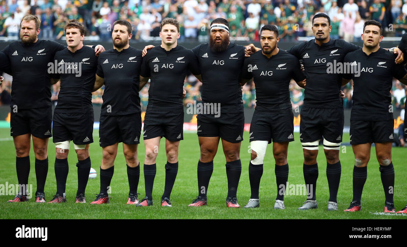 DURBAN, SOUTH AFRICA - OCTOBER 08: New Zealand players line up during the The Rugby Championship match between South Africa and New Zealand at Growthp Stock Photo