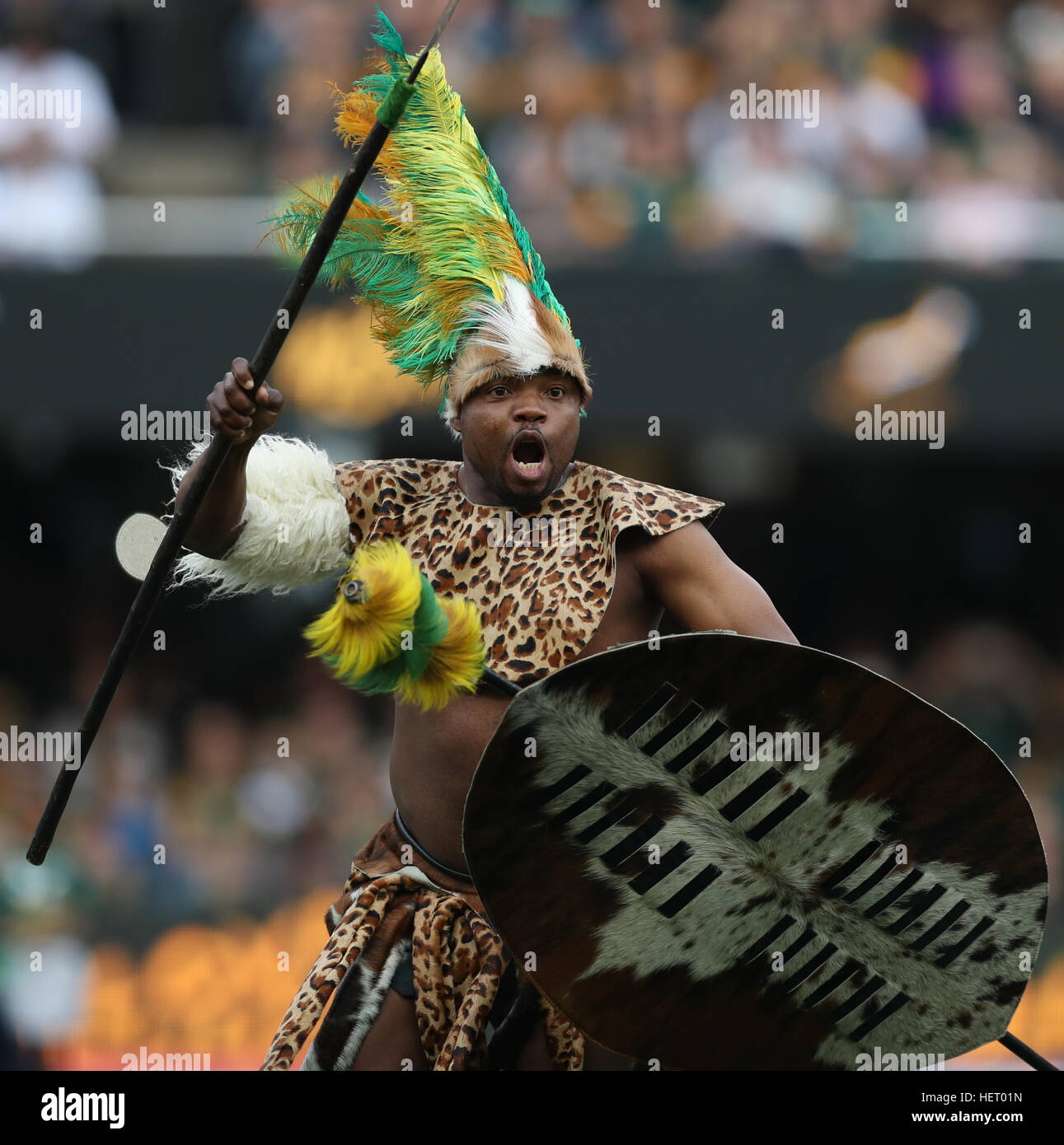 Durban South Africa October 08 Zulu Warrior Leads Out The South Stock Photo Alamy