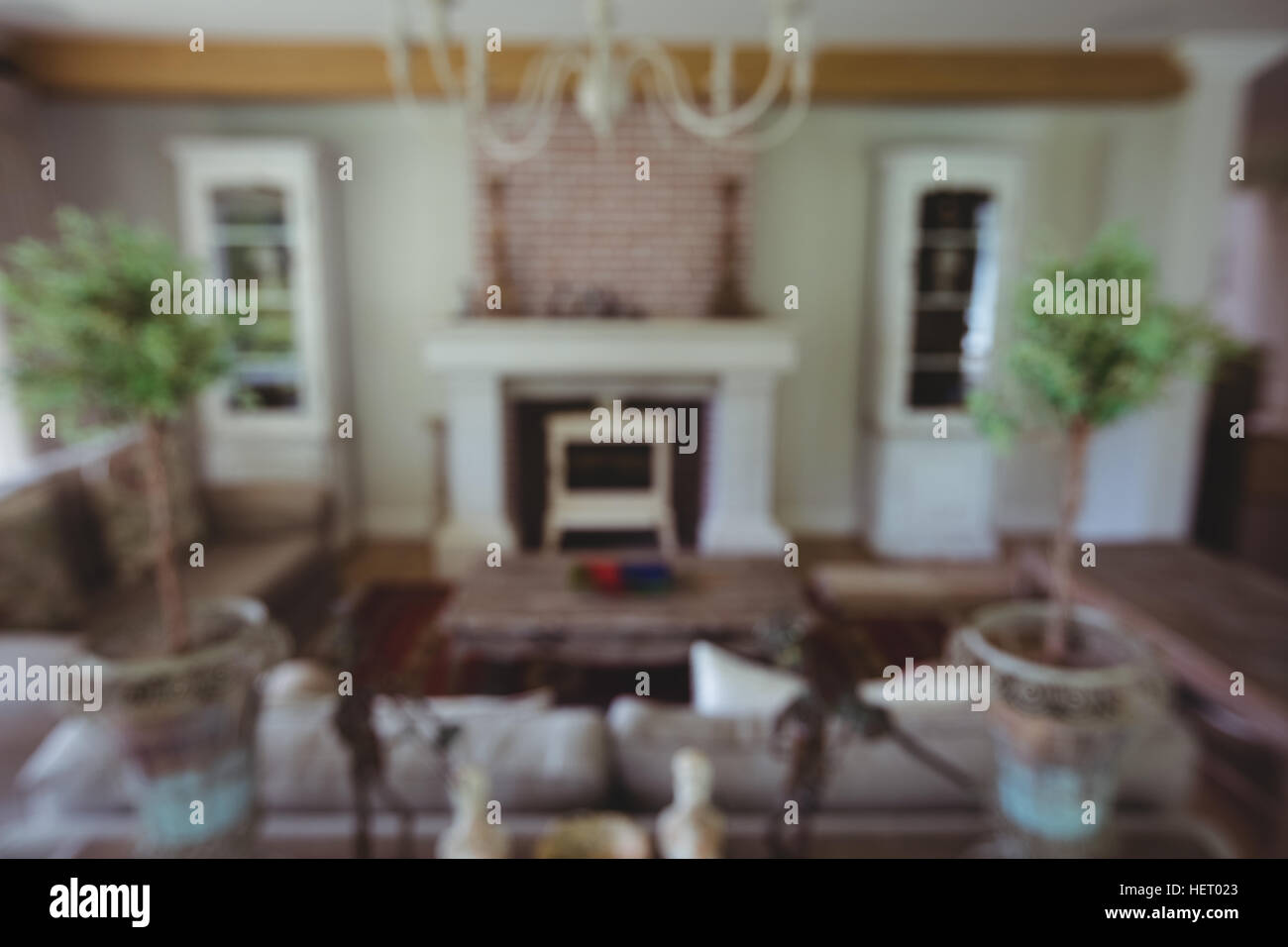 Interior of living room with fireplace Stock Photo