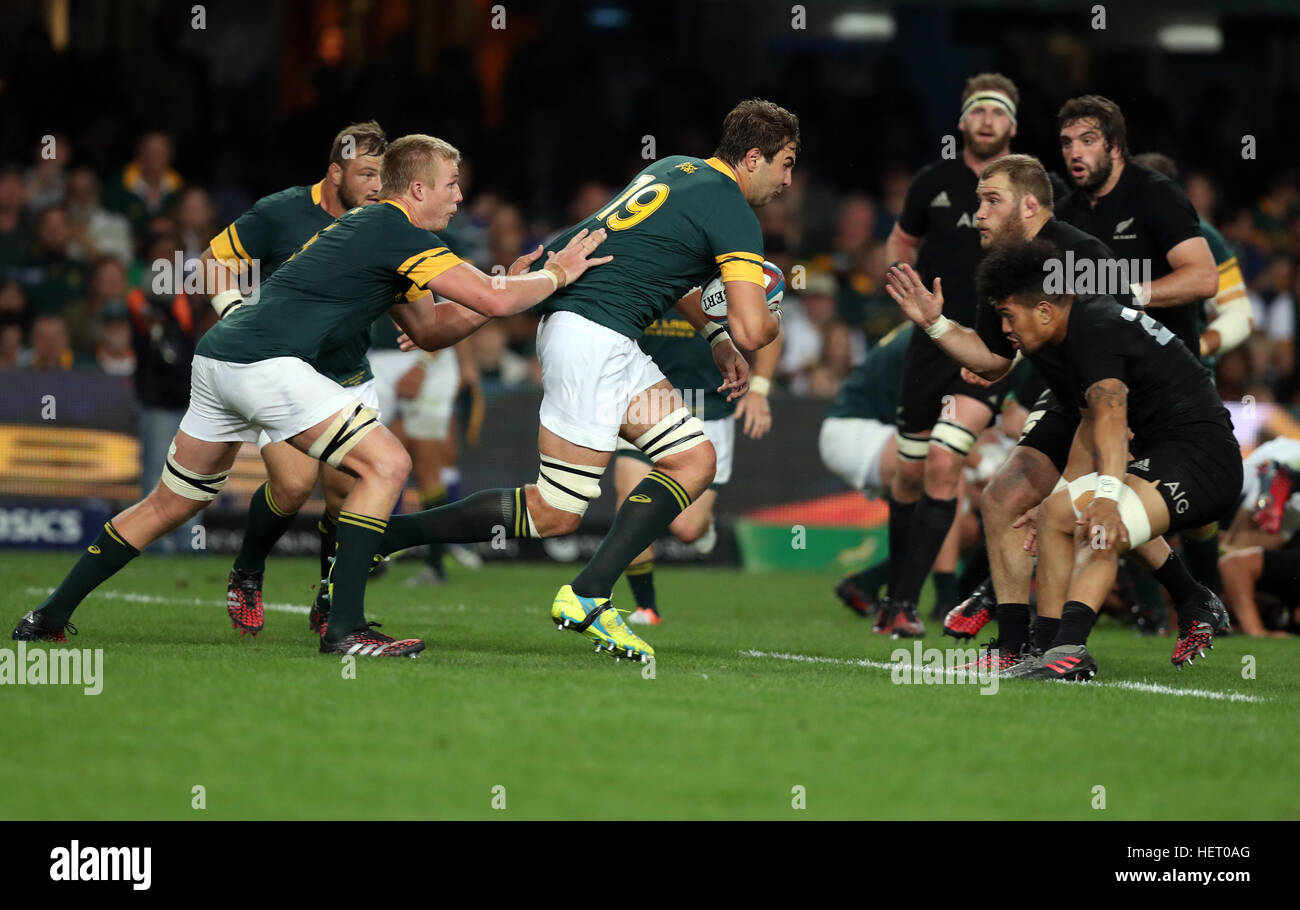 DURBAN, SOUTH AFRICA - OCTOBER 08: Lood de Jager of South Africa on attack during the The Rugby Championship match between South Africa and New Zealan Stock Photo